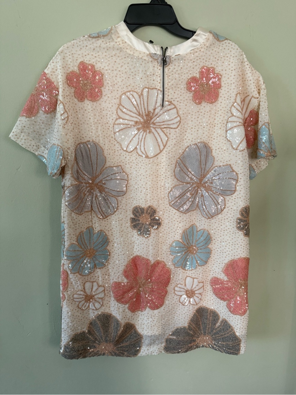 Sequin Floral Mini Dress in Blush Pink - Picture 4 of 10